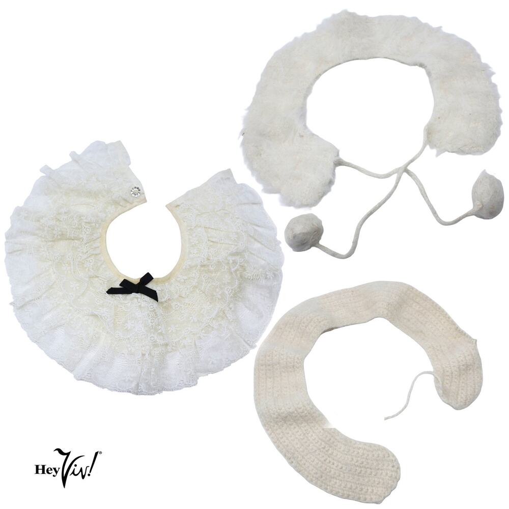 Three Vintage 50s Lace Ruffle & Mohair Womens Collars Ivory Off White - Hey Viv